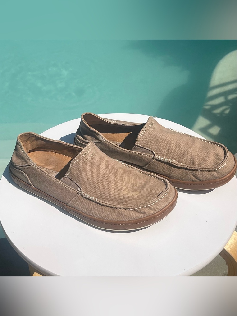 OLUKAI Puhalu Canvas Men's Slip-On Loafers Tan Beige Size 8.5